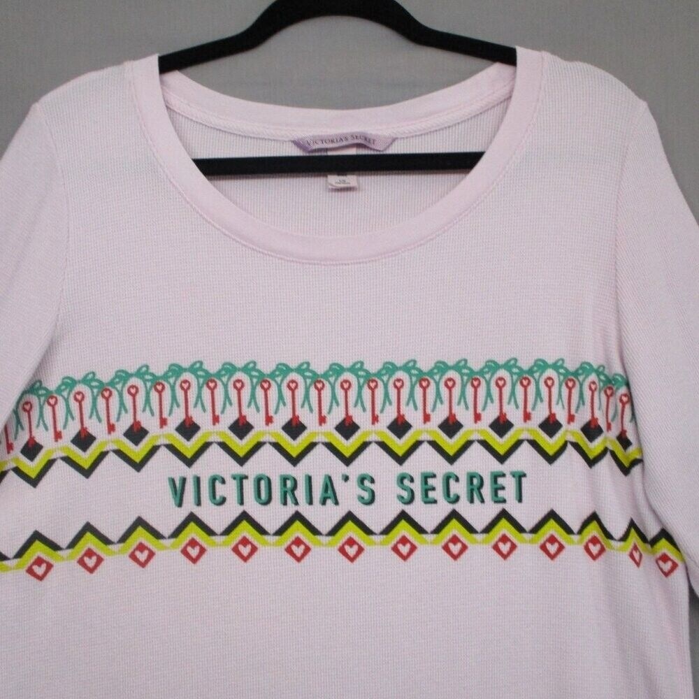 Victoria's Secret Waffle Knit Logo Front Long Sleeve Pink Women Size | L - Picture 2 of 7